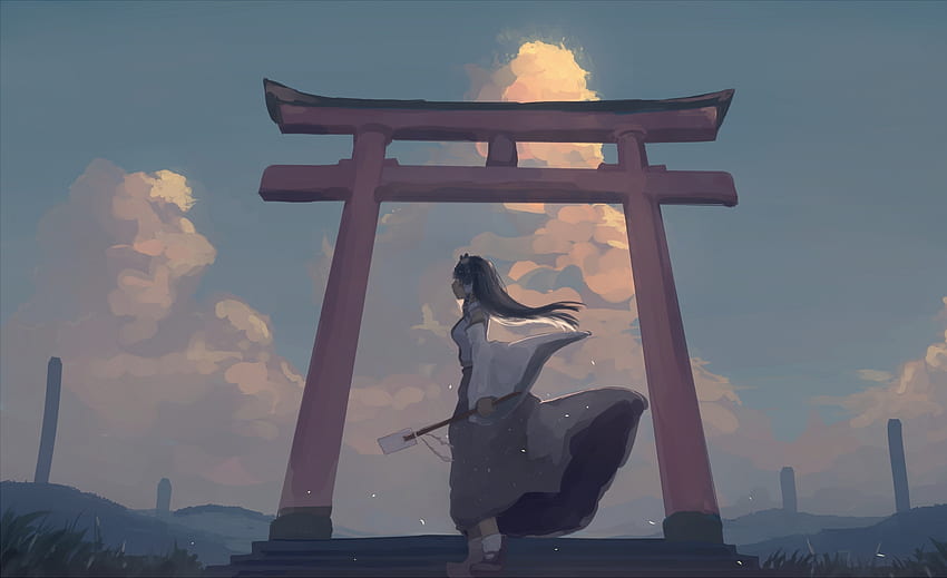 Al cancello, Sanae Kochiya, anime, arte Sfondo HD