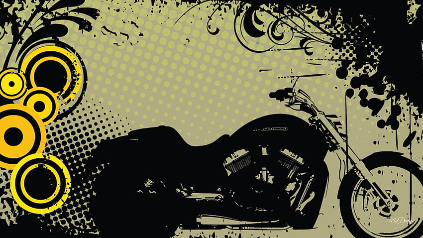 Motocicleta urbana, círculos, motocicleta, escuro, motociclista, urbano, redemoinhos, bicicleta, videiras, vetor, grunge papel de parede HD