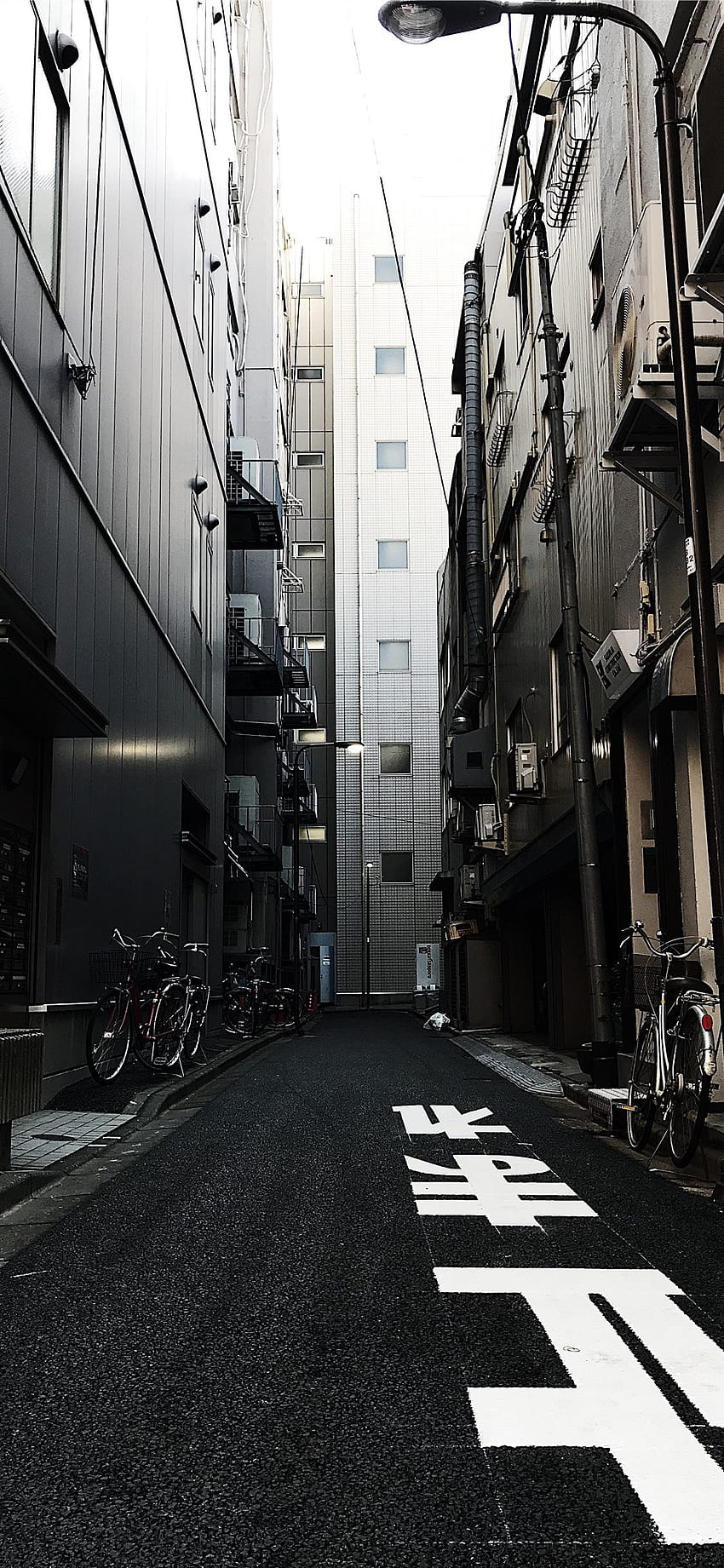Japanese Alley, bicycle, white, Japan, black, simple, anime HD phone wallpaper