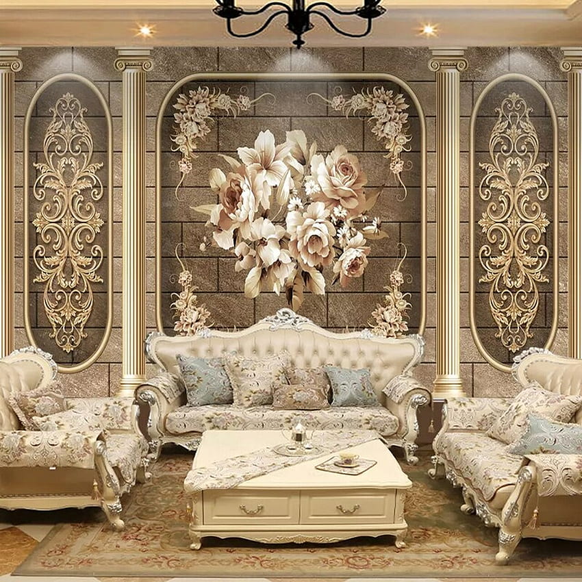 Kustom Gaya Eropa Klasik Mewah Bunga Lukisan Dinding Ruang Tamu Kamar Tidur Seni Dekorasi Rumah Kertas Dinding untuk Dinding 3 D, Kamar Mewah wallpaper ponsel HD
