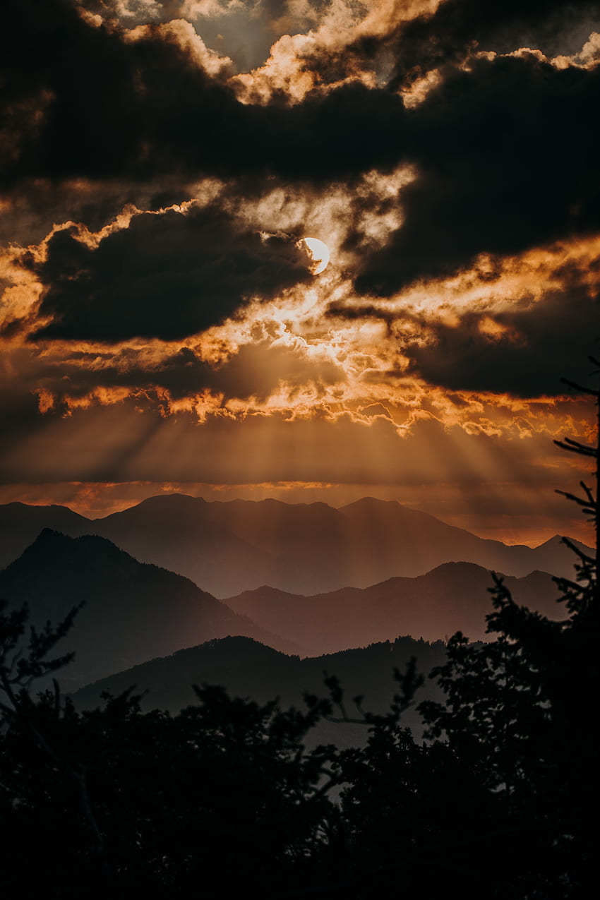 Nature, Sunset, Mountains, Twilight, Clouds, Dusk, Sunlight HD phone wallpaper