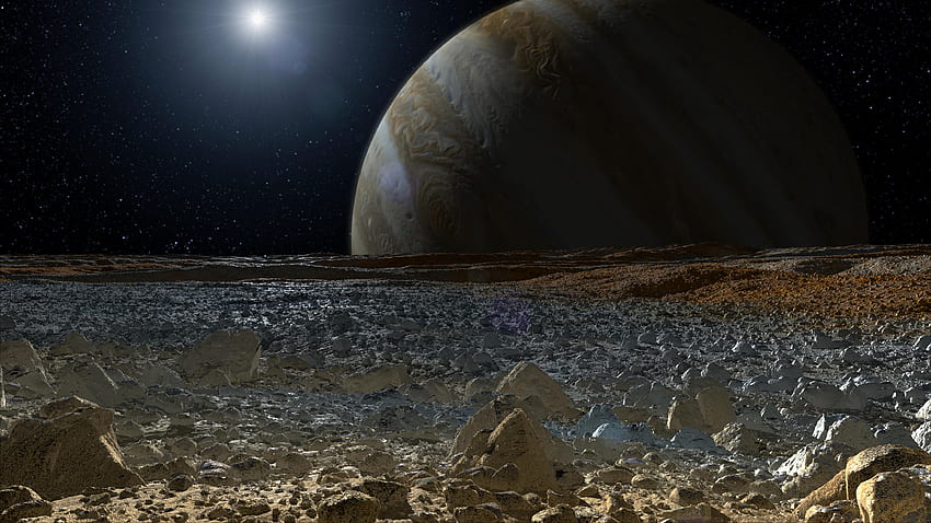Przestrzeń . Symulowany widok z powierzchni Europy (koncepcja artysty), księżyce Jowisza Tapeta HD