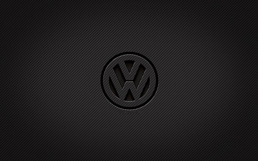 Фолксваген карбоново лого, , гръндж изкуство, карбонов фон, креативно, черно лого на Фолксваген, марки автомобили, лого на Фолксваген, Фолксваген, лого на VW HD тапет
