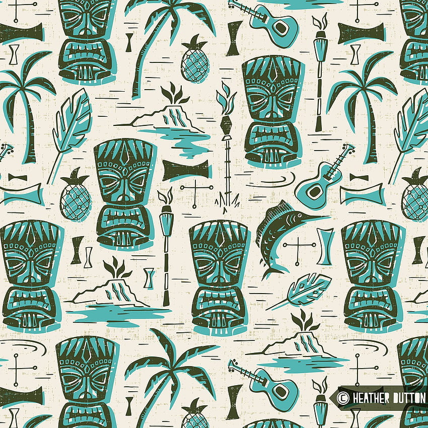 ผ้าสีสันสดใสพิมพ์ดิจิทัลโดย Spoonflower - Tropical, Tiki วอลล์เปเปอร์โทรศัพท์ HD