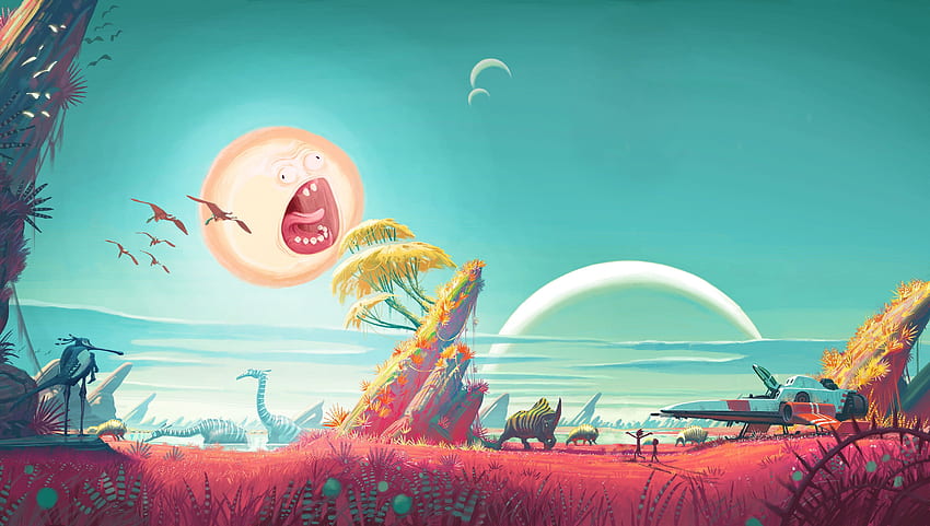 Mejor tarde que nunca. Actualizado Rick & Morty / No Man's Sky, Sun Sky fondo de pantalla