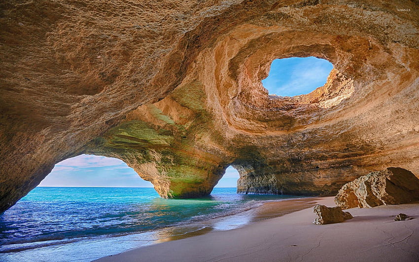 アルガルヴェ洞窟、ポルトガル - ビーチ、クールな洞窟 高画質の壁紙