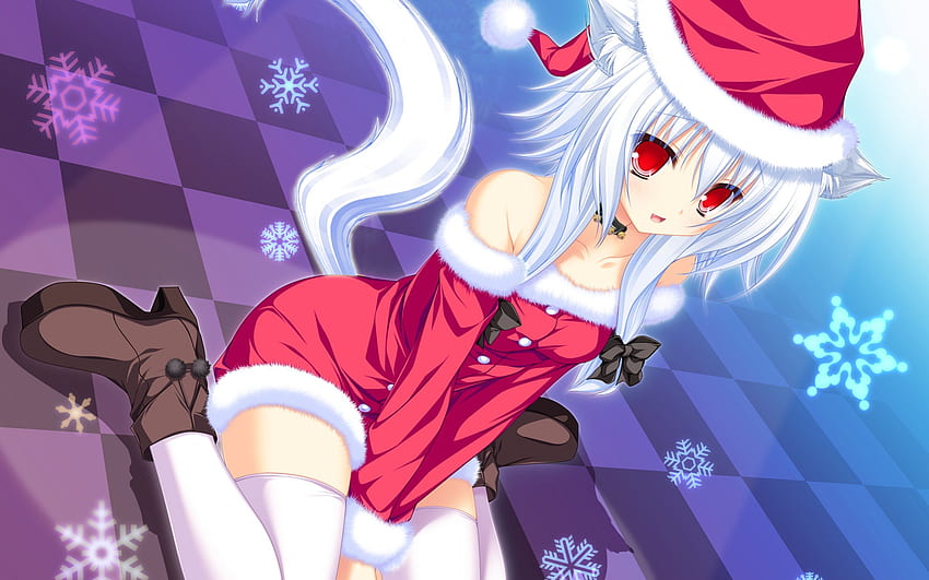 Boże Narodzenie Neko Girl, neko, anime, Boże Narodzenie, słodkie, kot, dziewczyna Tapeta HD