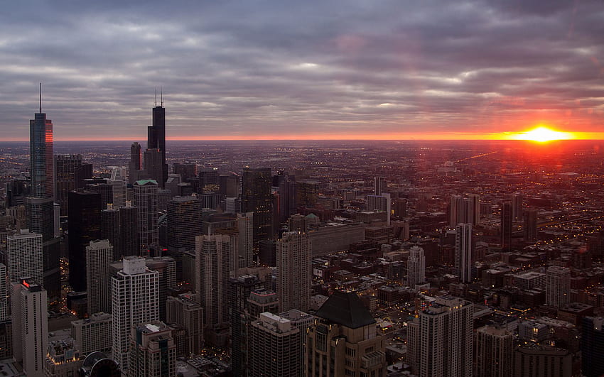 Chicago Buildings Skyscrapers Sunset architecture cities sky clouds sunrise ., City Sunrise HD wallpaper
