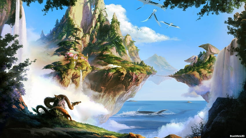 Fantasielandschaft, Magie, Fantasie, Landschaft, magische Welt, Wald, Berg HD-Hintergrundbild