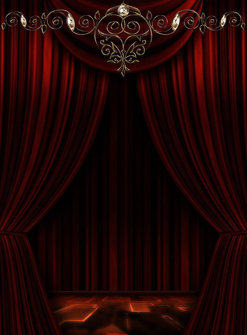 Red_background_theatre_scene_by_lyotta 768 × 1.040 pixels. Cena de teatro, fundo de estúdio, rendas, palco de teatro Papel de parede de celular HD