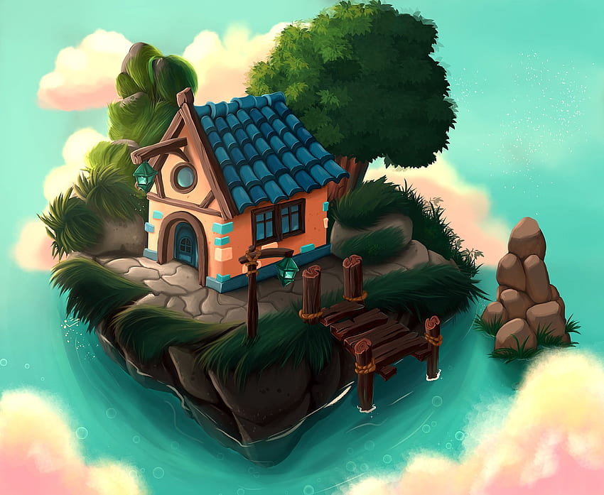Art, Sea, Small House, Lodge, Island HD wallpaper