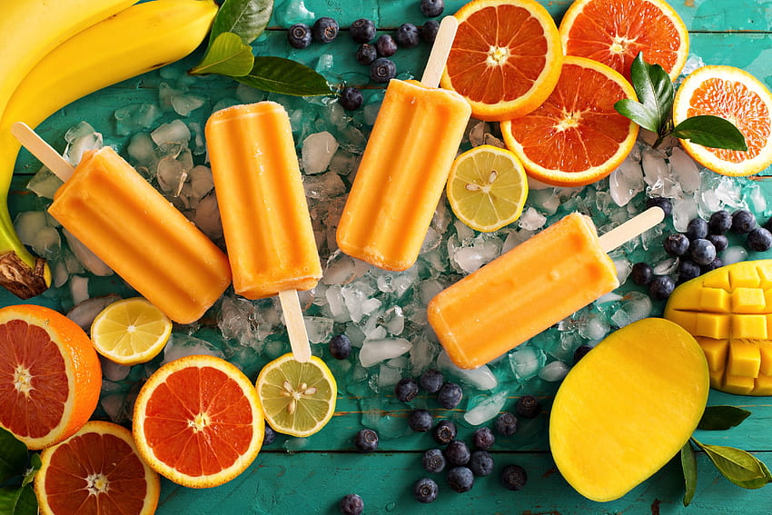 Eisbonbons, Scheiben, Früchte, Blaubeere, Mango, Sommer HD-Hintergrundbild