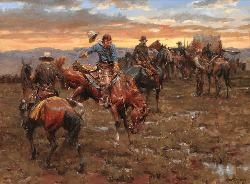 Pintura de vaquero, vaquero americano fondo de pantalla