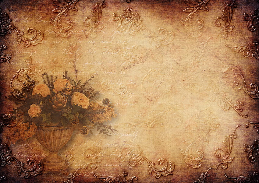 : flowers, ornaments, frame, vintage, shabby chic, font, paper, copy space, old, decorative, birtay, greeting card, scrapbook, background, postcard, floral, design, pattern, art, painting, visual arts, computer , stock graphy HD wallpaper