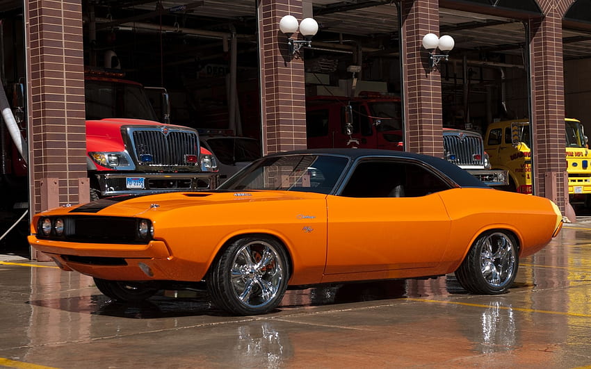 Dodge Challenger muscle cars hot rod custom orange HD wallpaper