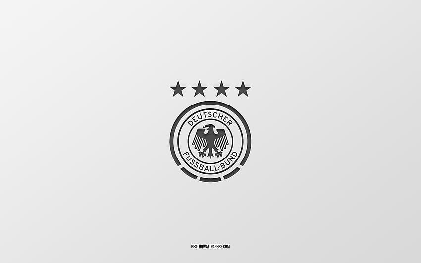 Reprezentacja Niemiec w piłce nożnej, białe tło, drużyna piłki nożnej, godło, UEFA, Niemcy, piłka nożna, logo reprezentacji Niemiec w piłce nożnej, Europa Tapeta HD