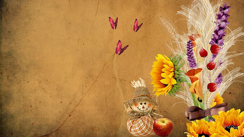 Seeds Tag - Tan Paper Sunflower Autumn Bow Parchment Ribbon Doll Apple Wheat Seeds Fall Scare HD wallpaper