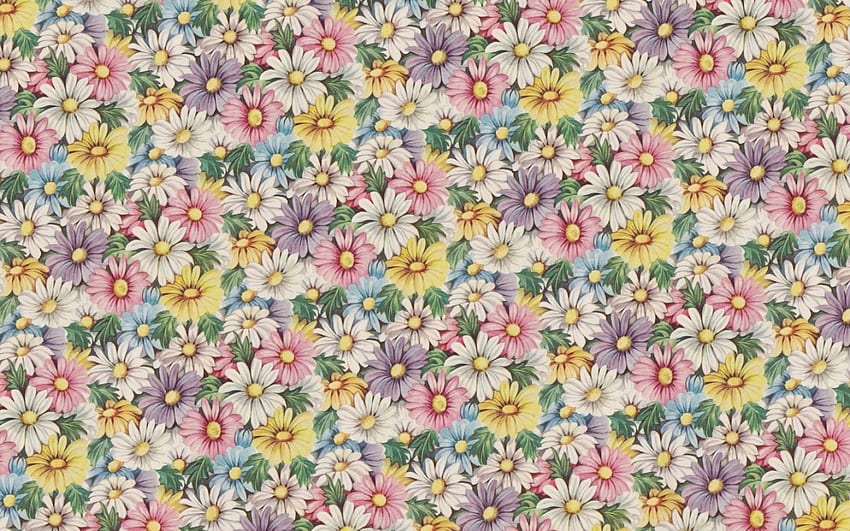 Texture, pink, yellow, flower, green, paper, pattern HD wallpaper