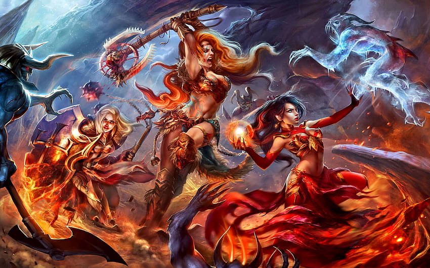 Diablo3 FanArt Battle with demons Three beautiful Sisters, Sisters of Battle HD wallpaper