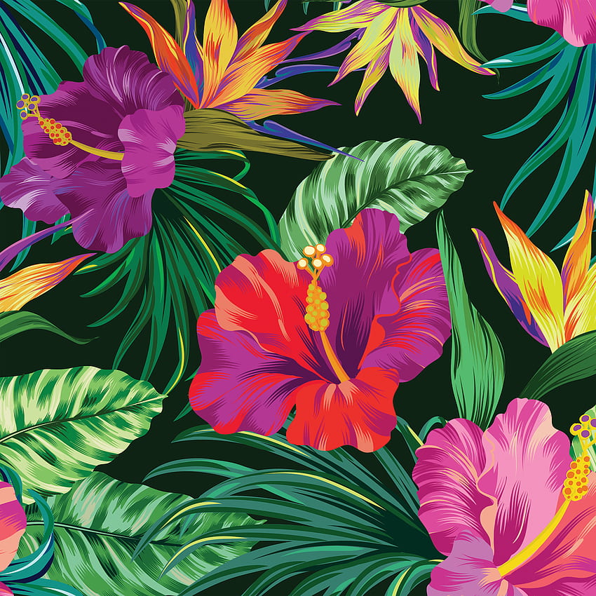 Peel & Stick: Flor de Hibisco Tropical – MUSE Wall Studio, Red Hawaiian Print Papel de parede de celular HD