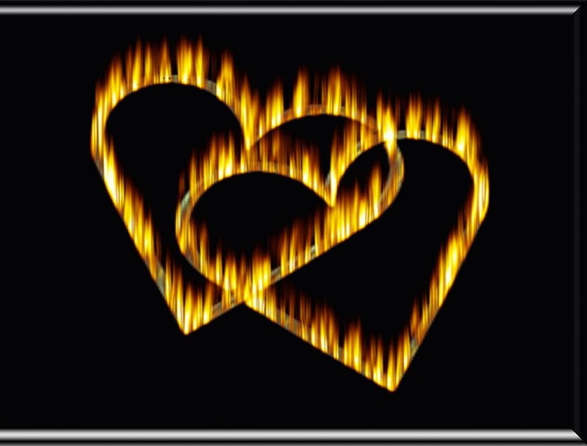 Płonące serca, serca, ogień, ciemność, palenie Tapeta HD