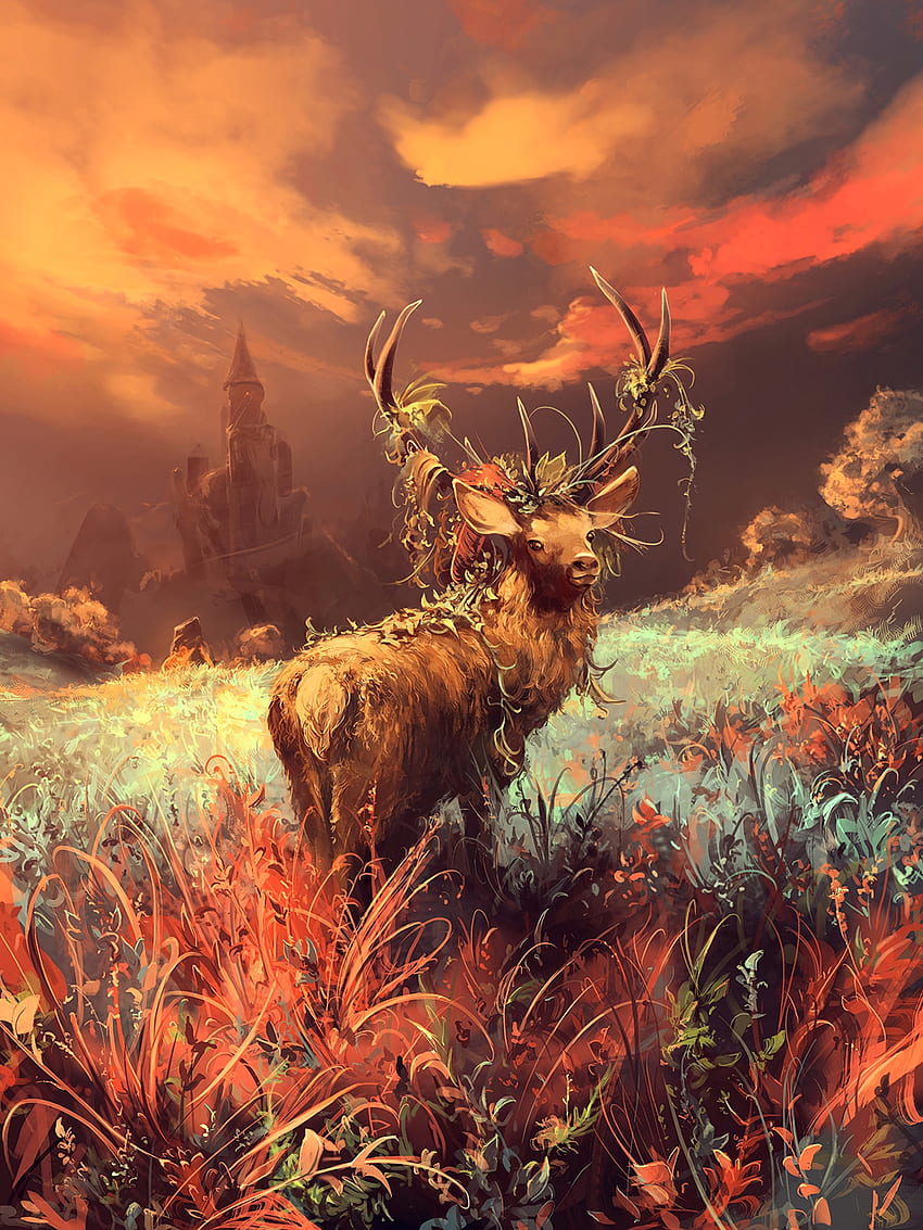 Grass, Art, Wildlife, Deer HD phone wallpaper