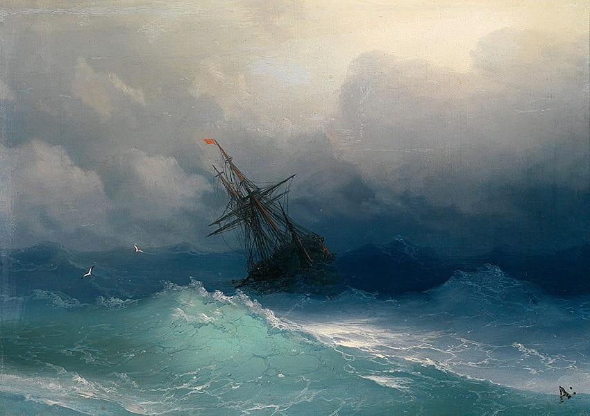 Ivan Aivazovsky, Ship on Stormy Seas Sea Waves, Stormy Ocean HD wallpaper