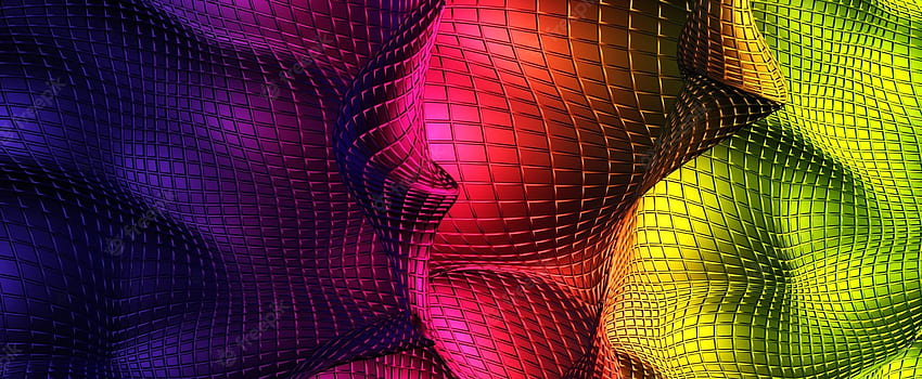 Prêmio . Ondas cibernéticas coloridas rodopiantes com texturas roxas curvilíneas de malha com renderização 3D paisagem digital de malha gradiente verde com destaques dinâmicos de energia com espaço de néon suave papel de parede HD