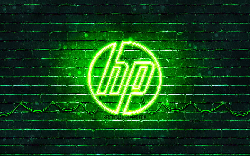 โลโก้ HP Green, กำแพงอิฐสีเขียว, Hewlett Packard, โลโก้ HP, โลโก้ HP Neon, HP, โลโก้ Hewlett Packard สำหรับความละเอียด โลโก้ HP สีเขียวคุณสูง วอลล์เปเปอร์ HD