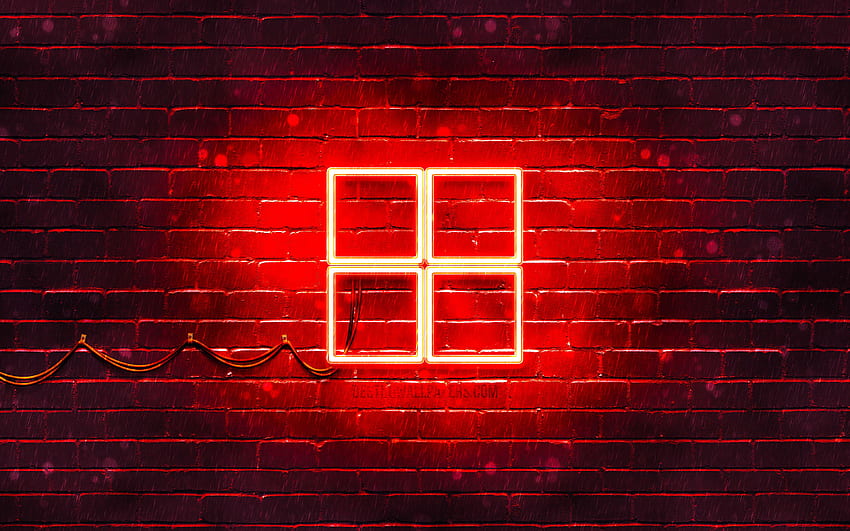 Logo Microsoft rouge, , brickwall rouge, logo Microsoft, marques, logo Microsoft néon, Microsoft pour avec résolution . Haute qualité Fond d'écran HD