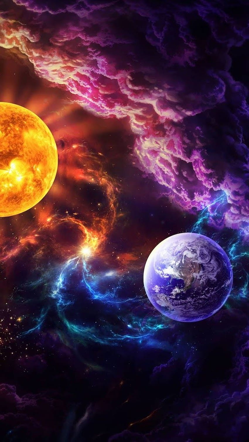 Earth And The Sun Cartoon With Galaxy In Different Colors Around Them Purple Galaxy Backgroun In 2021. Cool Galaxy , Galaxy , Galaxy, Earth Milky Way HD phone wallpaper
