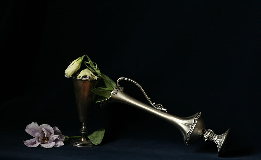 Flowers and Silver, composition, art , still life, silver vase, nature, flowers, sliver cup HD wallpaper