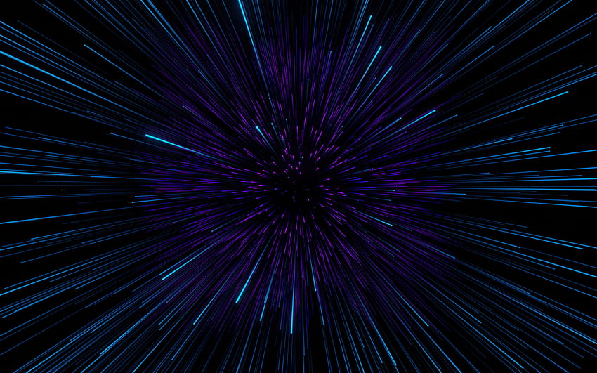 светлинен тунел, летящи звезди, син светлинен тунел, фон със сини линии, фон на скорост HD тапет