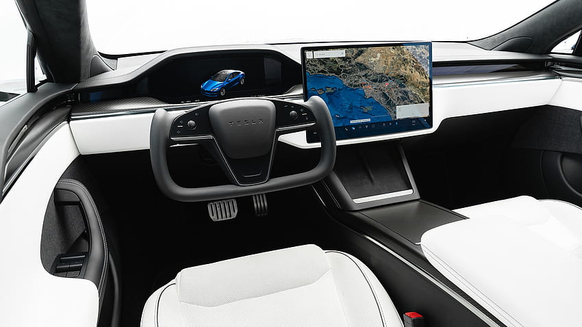 Кариран интериорен преглед на Tesla Model S: Къде е карираният? HD тапет
