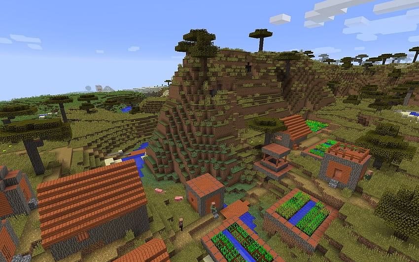 Acacia Village Spawn and Desert Temple - Minecraft Seed HQ HD wallpaper