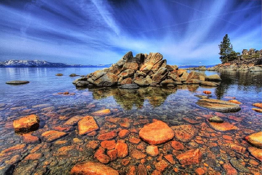 Glatte Steine, Himmel, Wasser, Meer, Steine HD-Hintergrundbild