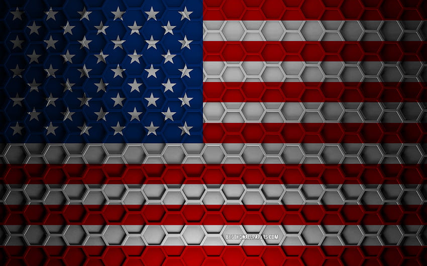 미국 국기, 3d 육각형 텍스처, 미국, 3d 텍스처, 미국 3d 플래그, 금속 질감, 미국 국기, 미국 국기 HD 월페이퍼