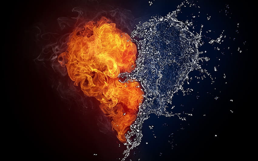 hearts on fire Fire Water Heart, Fire and Ice Heart HD wallpaper