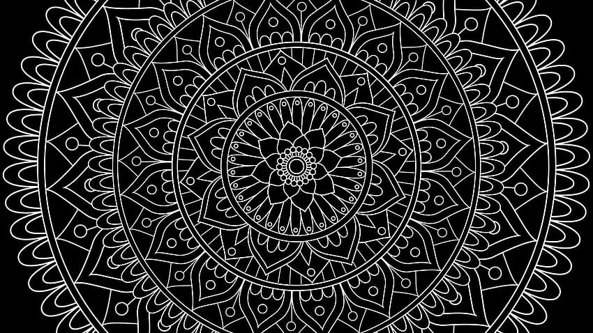 Mandala in bianco e nero - , Mandala bianco e nero su pipistrello, Mandala Art Sfondo HD