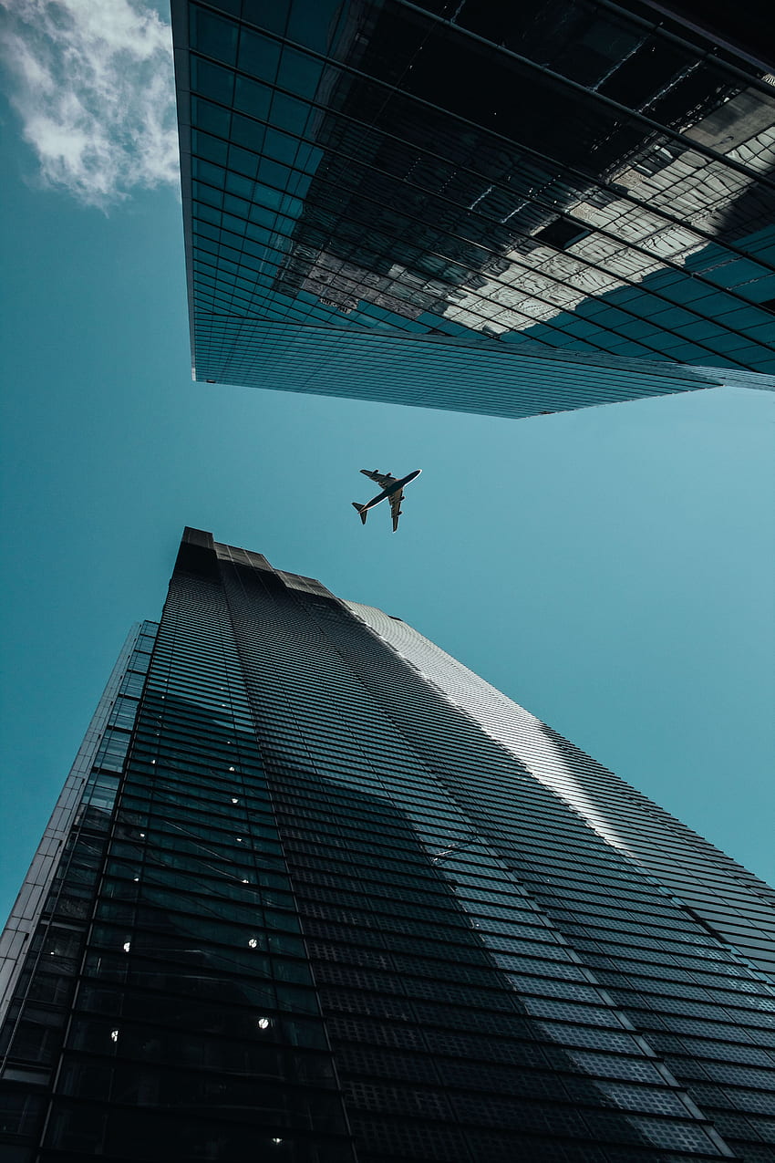 Architecture, Building, Minimalism, Skyscrapers, Plane, Airplane, Bottom View HD phone wallpaper