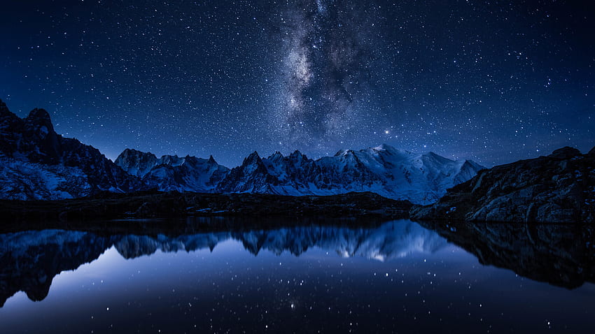 Noche, cielo, estrellas, montaña, lago, paisaje, paisaje, . Mocah fondo de pantalla