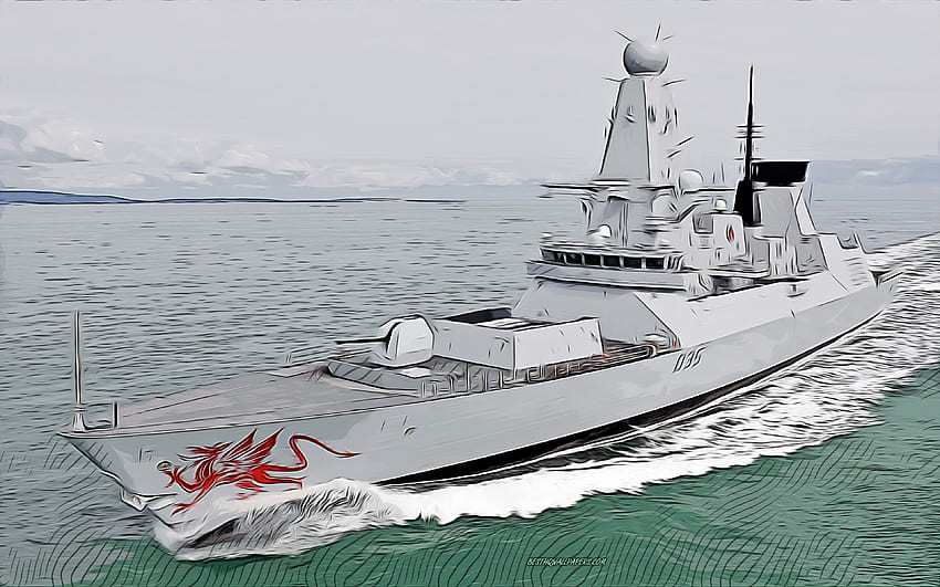 HMS Dragon, D35, , vector art, HMS Dragon drawing, creative art, HMS Dragon art, vector drawing, abstract ships, HMS Dragon D35, Royal Navy HD wallpaper