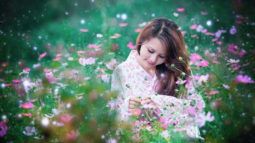 Asian Girl Field Flowers Hd Wallpaper Pxfuel