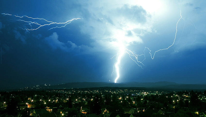 Lightning Strike, night, Lightning, , thunderstorm, landscape, , forces of nature, houses, SkyPhoenixX1, flash, thunder, strike, clouds, nature, storm HD wallpaper