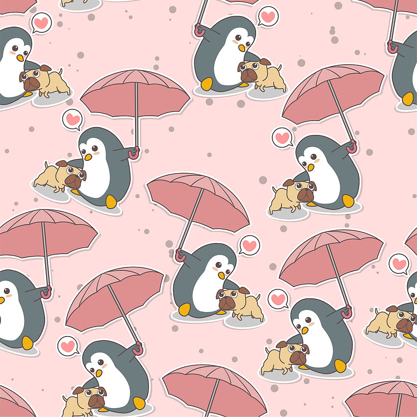 Seamless adorable penguin holding umbrella with dog pattern 1612764 Vector Art at Vecteezy, Pink Penguin HD phone wallpaper
