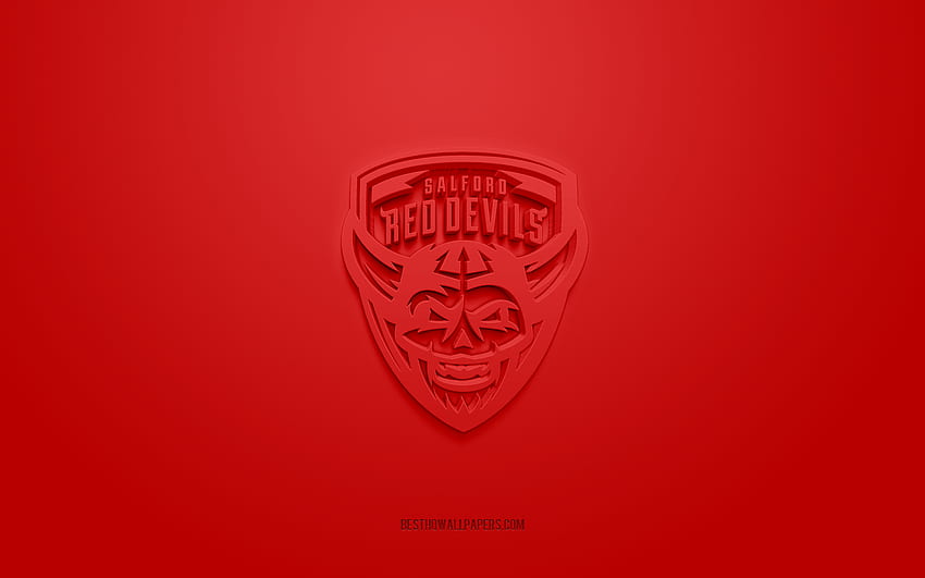 Salford Red Devils, English rugby club, red logo, red carbon fiber background, Super League, rugby, Greater Manchester, England, Salford Red Devils ロゴ 高画質の壁紙