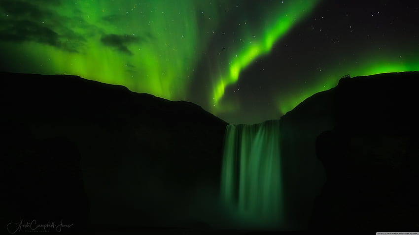 Skogafoss Waterfall, Iceland, Night Aurora Borealis Ultra Background for U TV : & UltraWide & Laptop : Tablet : Smartphone HD wallpaper