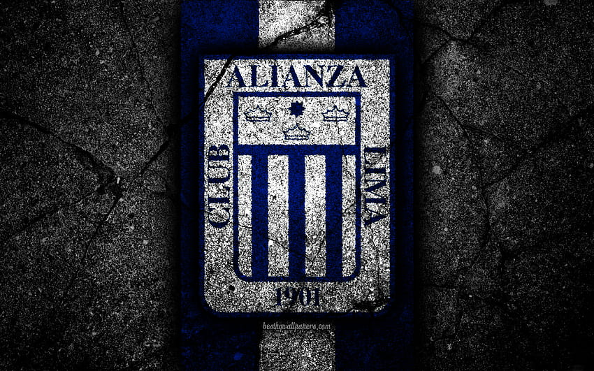 Alianza Lima FC, лого, перуанска Примера дивисион, гръндж, футбол, черен камък, Перу, Alianza Lima, футболен клуб, асфалтова текстура, футбол, FC Alianza Lima за с резолюция . Високо качество HD тапет