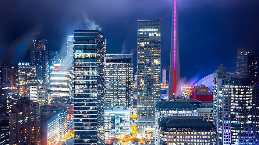 Toronto, cityscape, high skyscrapers, lights, 16:9, , , background ...