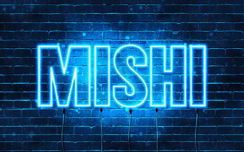 Happy Birtay Mishi, , blue neon lights, Mishi name, creative, Mishi Happy Birtay, Mishi Birtay, popular japanese male names, with Mishi name, Mishi HD wallpaper